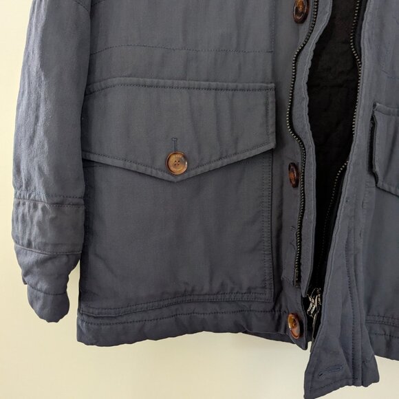 Burberry Navy Wool Field Jacket Real Shearing Removable Collar - Picture 3 of 9